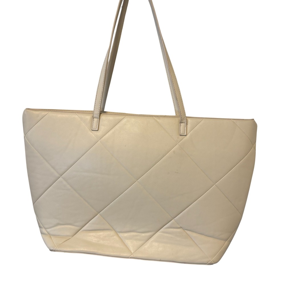 Anne Klein Quilted Tote Bag Cream Chain Faux Leather - Picture 2 of 10